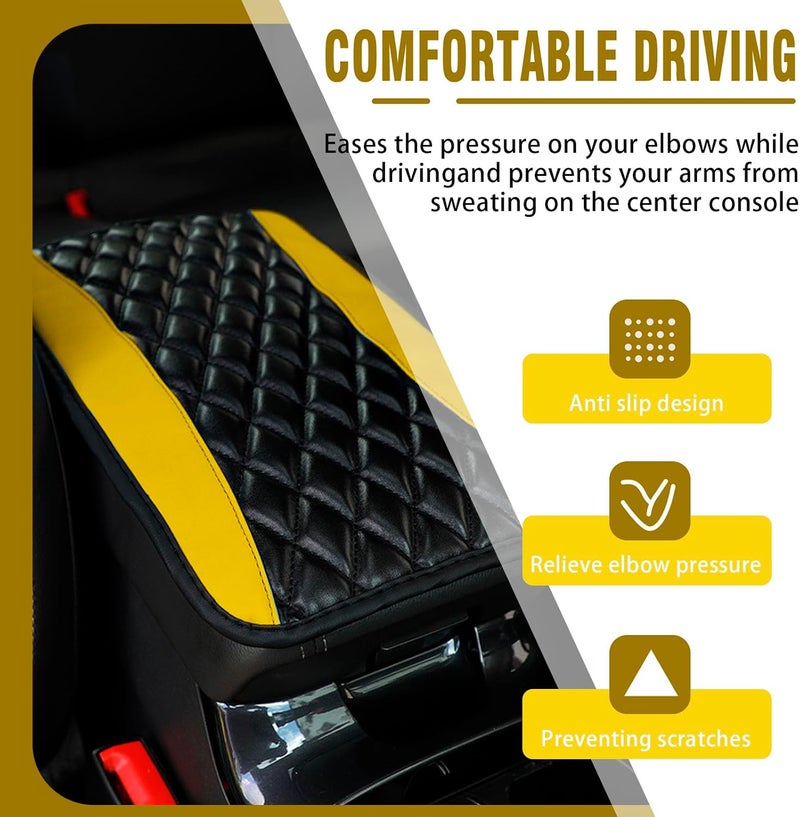 Couslcd Auto Center Console Pad, Universal Waterproof Armrest Seat Box Cover, Car Interior Accessories, Leather Auto Armrest Cover Protector for Most Vehicle, SUV, Truck (Yellow) - Image 4